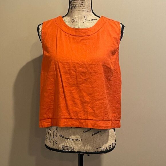 NWT Anthropologie Maeve Orange Button Back Crop Top Medium #062 - Picture 1 of 5
